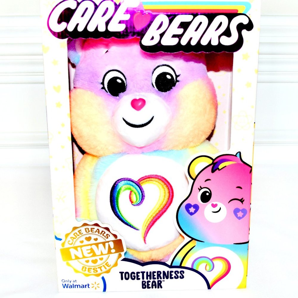 NEW (NIB) 14" Care Bears Rainbow Heart Togetherness Love All Tie Dye Plush Bear